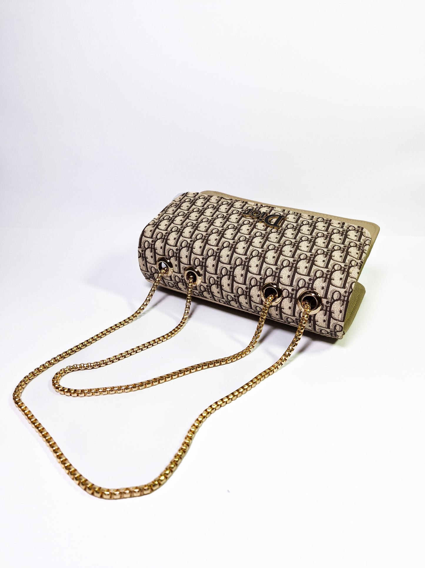 Dior Inspired Skin Color Shoulder Bag – Elegant Neutral Tone with Gold Chain Strap"