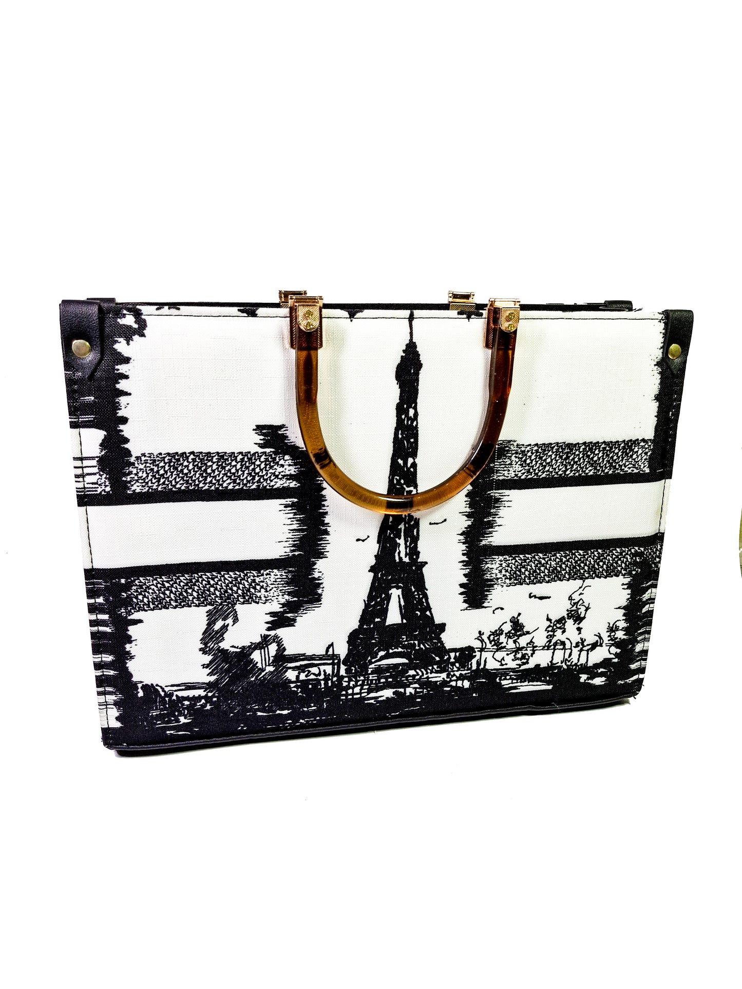Christian Dior Inspired Paris Tote Bag – Designer Print with Wooden Handles
