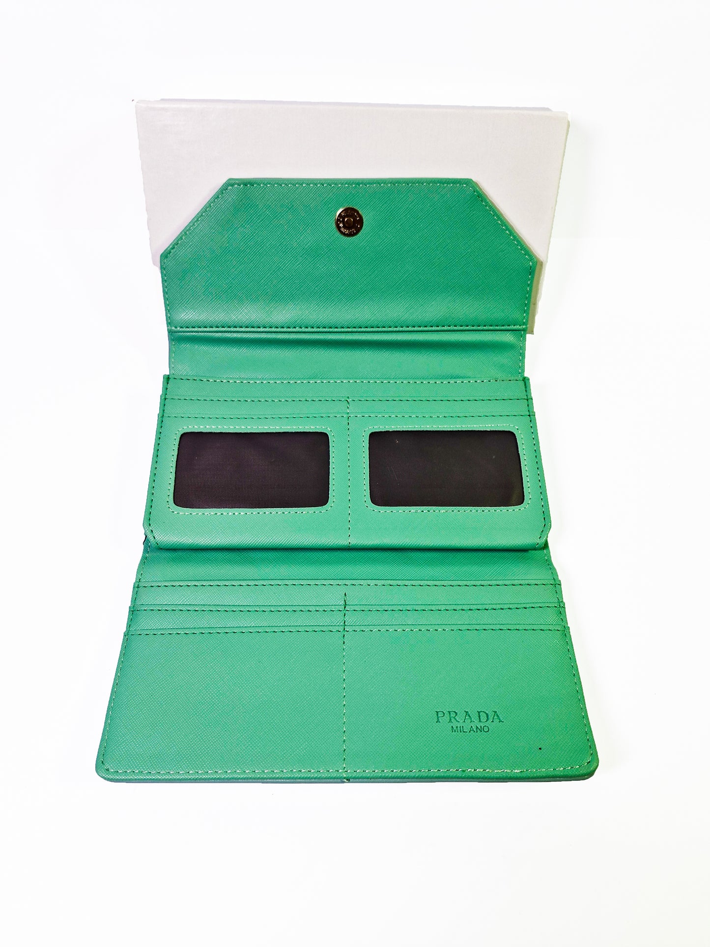 Trendy Aqua Blue Wallet – Prada Style Elegance in Compact Design