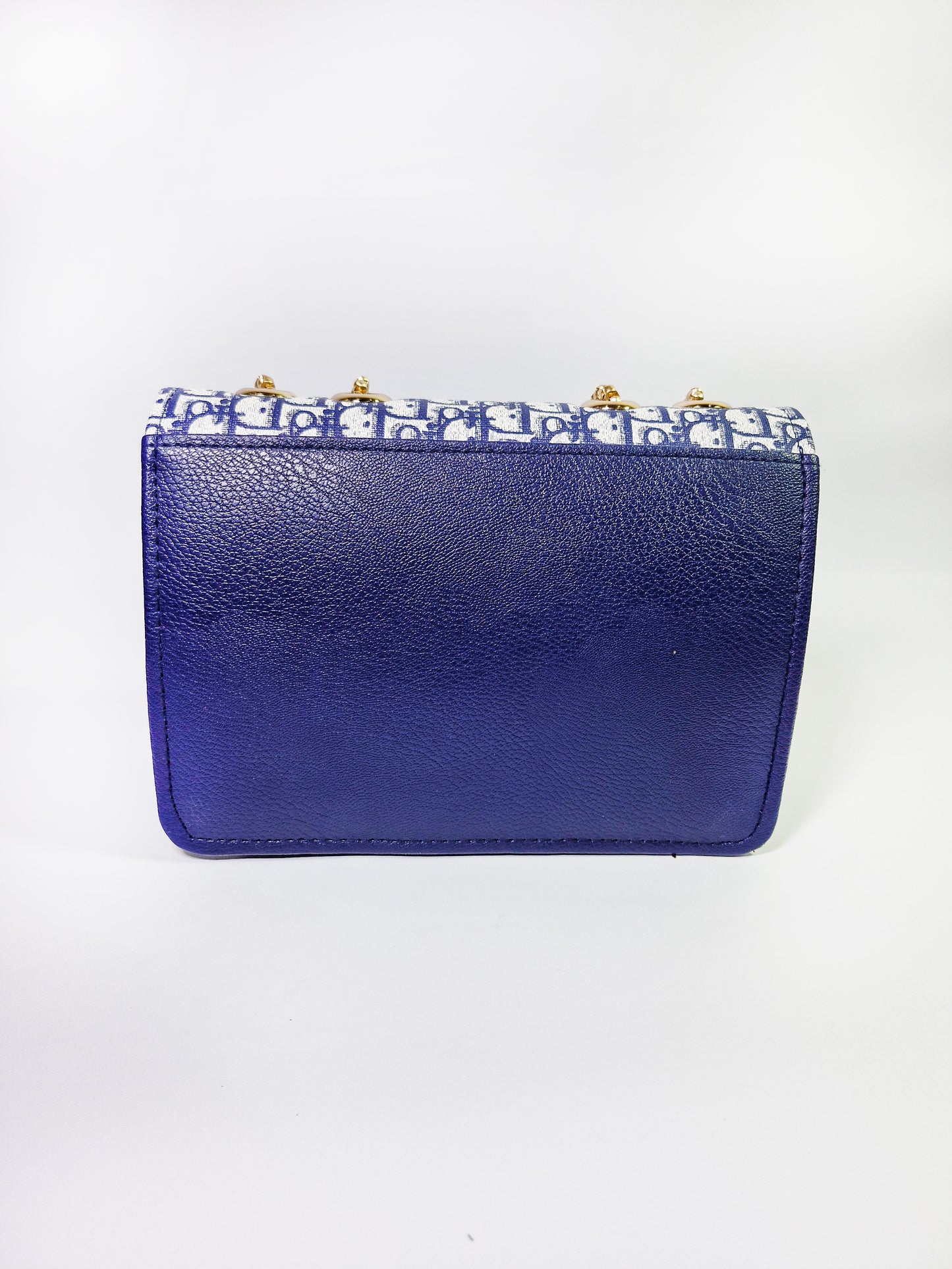 Luxury Dior Style Monogram Bag – Navy Blue Crossbody with Gold Chain"
