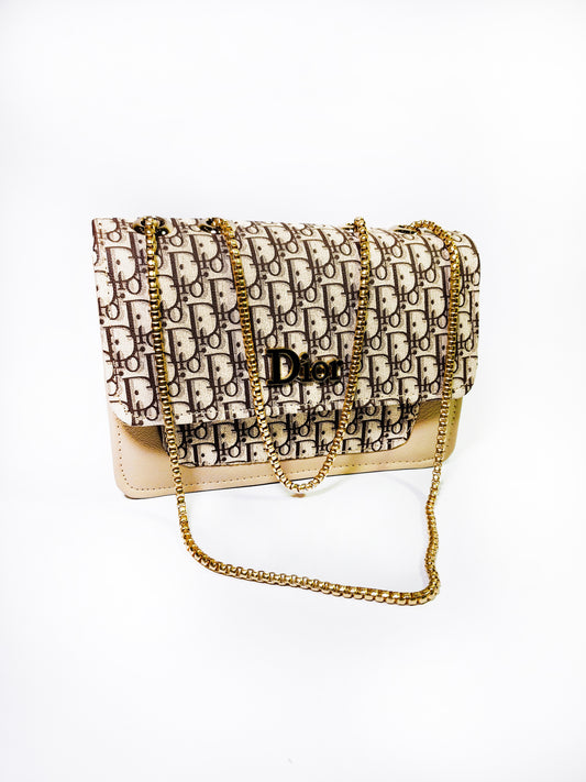 Dior Inspired Skin Color Shoulder Bag – Elegant Neutral Tone with Gold Chain Strap"