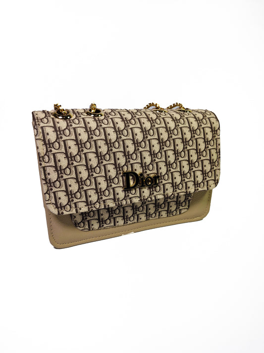 Dior Inspired Skin Color Shoulder Bag – Elegant Neutral Tone with Gold Chain Strap"