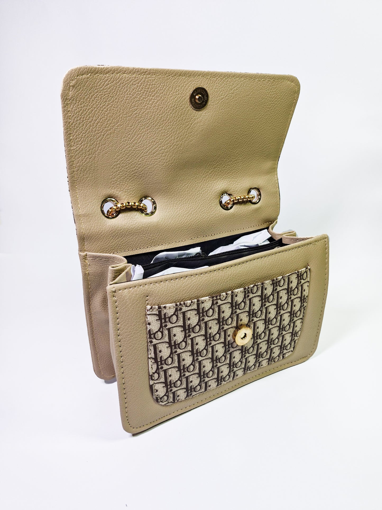 Dior Inspired Skin Color Shoulder Bag – Elegant Neutral Tone with Gold Chain Strap"
