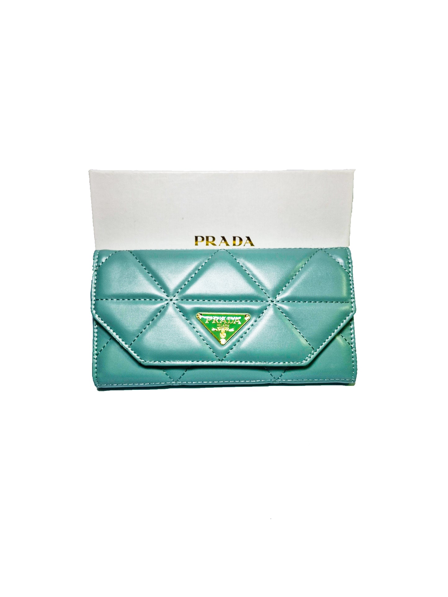 Trendy Aqua Blue Wallet – Prada Style Elegance in Compact Design