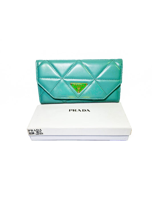 Trendy Aqua Blue Wallet – Prada Style Elegance in Compact Design